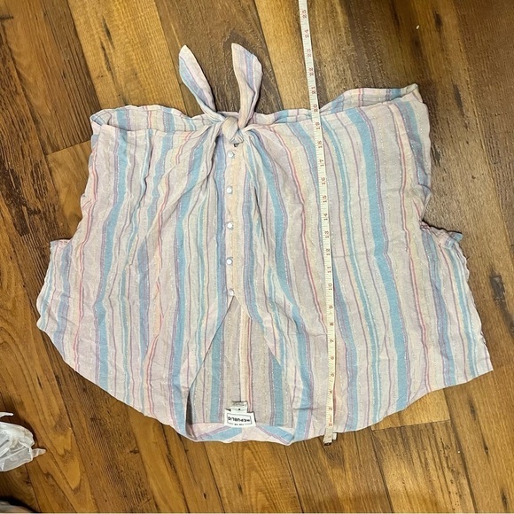 For the Republic Striped Pink Blue Tie Front Button Up Blouse Medium P - Picture 2 of 5